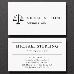 Simple Attorney at Law Elegant White Black Business Card