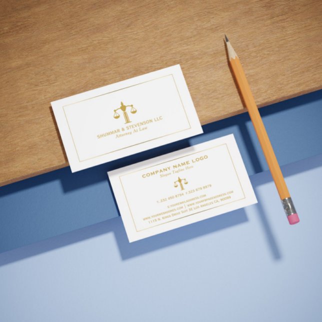 Simple Attorney At Law-Simple Gold Scale & Border Business Card (Creator Uploaded)