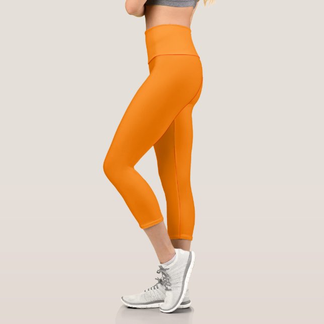 Simple Attractive Fluorescent Orange Solid Colour Capri Leggings (Left)