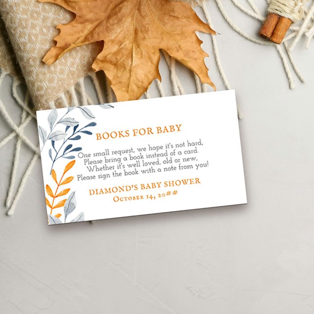 Simple Autumn Foliage Books for Baby Enclosure Card (Fall baby shower book request card)