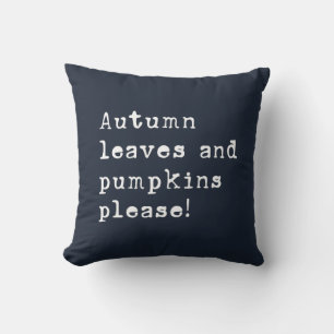 Simple Autumn Leaves and Pumpkins Type Navy Cushion