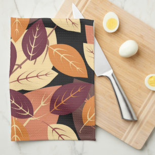 Simple Autumn Leaves Dark Tea Towel