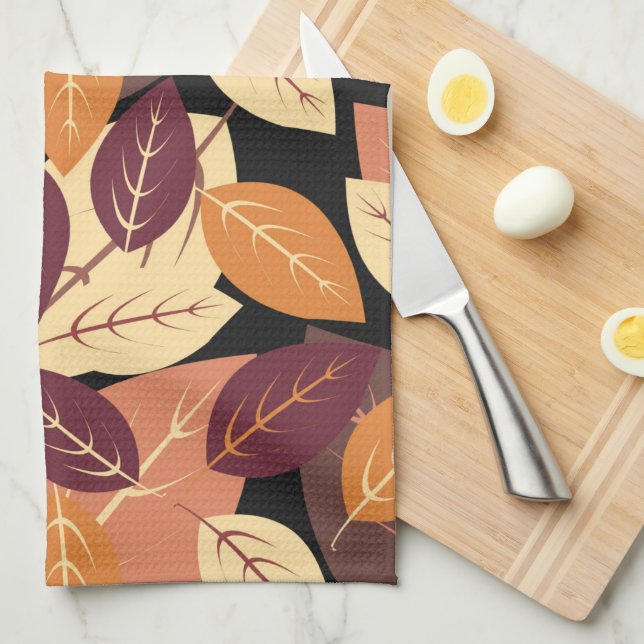 Simple Autumn Leaves Dark Tea Towel (Quarter Fold)