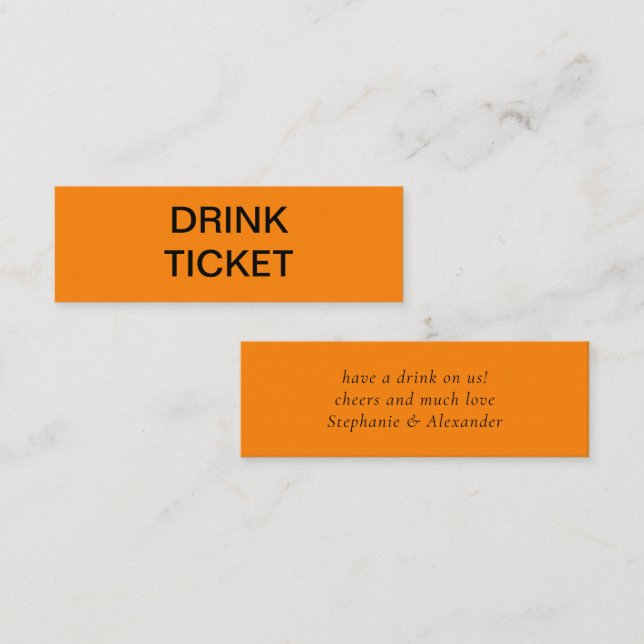 Simple Autumn Orange Newlywed Wedding Drink Ticket (Front/Back)