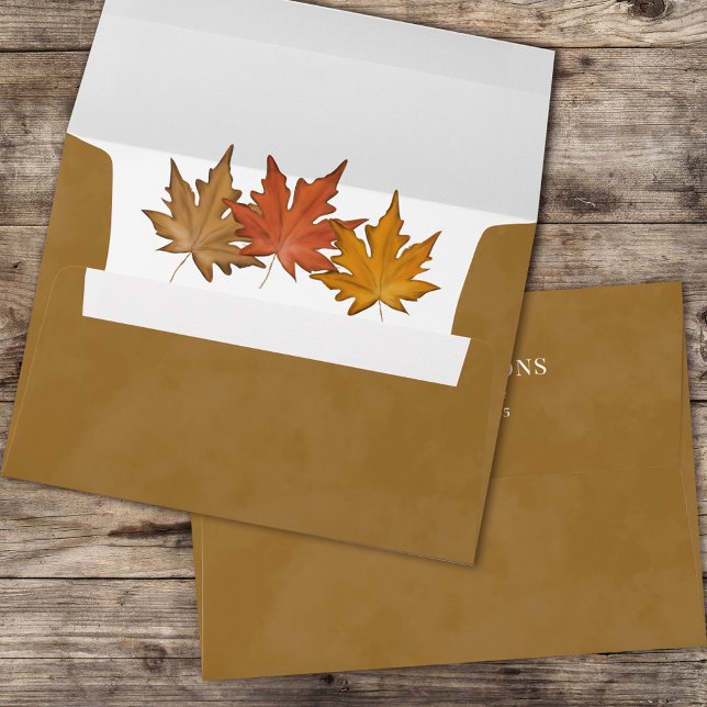 Simple Autumn Watercolor Foliage Maple Leaves Envelope (Simple autumn-fall botanical leaves with orange, brown, and gold. )