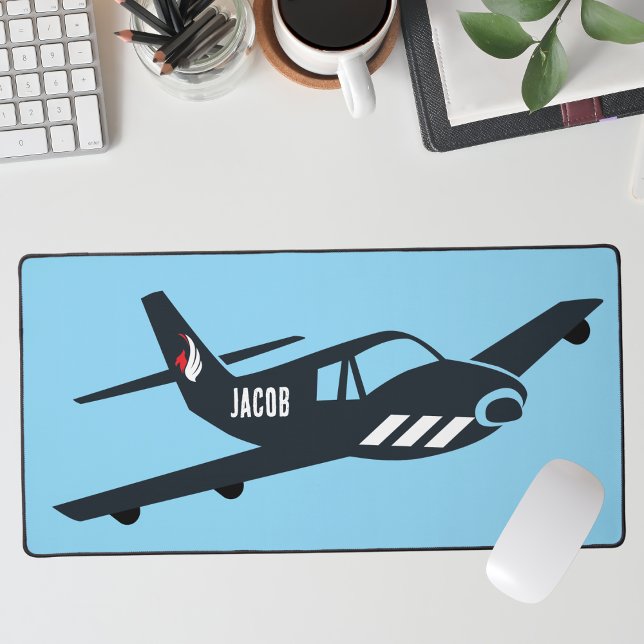 Simple Aviation, Monogram Aeroplane on Blue Office Desk Mat (Creator Uploaded)