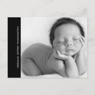 Simple B/W Baby Birth B/W Photo Announcement Postcard