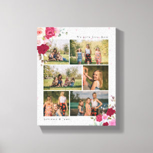 Simple B&W Botanical Floral Mum 6 Photo Collage Canvas Print