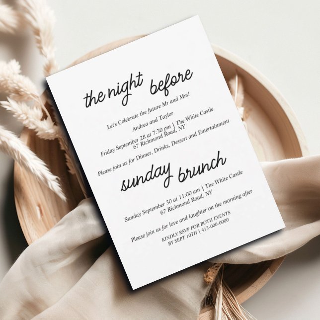 Simple B&W Rehearsal Dinner & Sunday Brunch Invitation (Creator Uploaded)