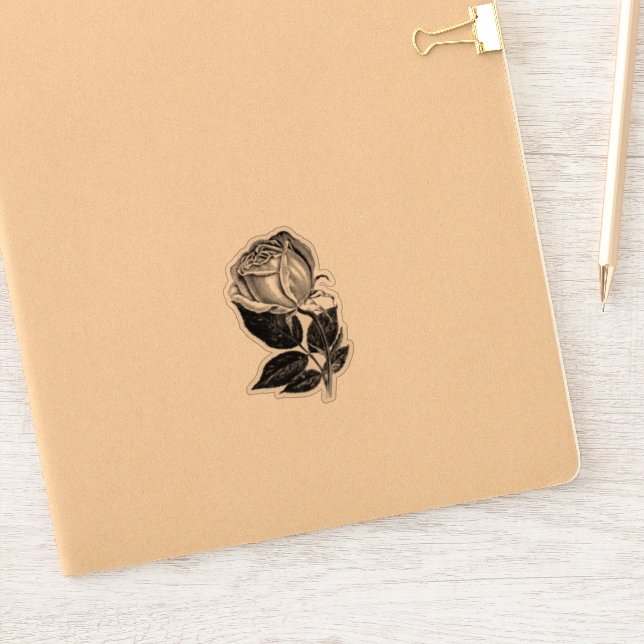 Simple B&W Rose Sketch Vinyl Cut-Out Sticker Decal (Notebook)