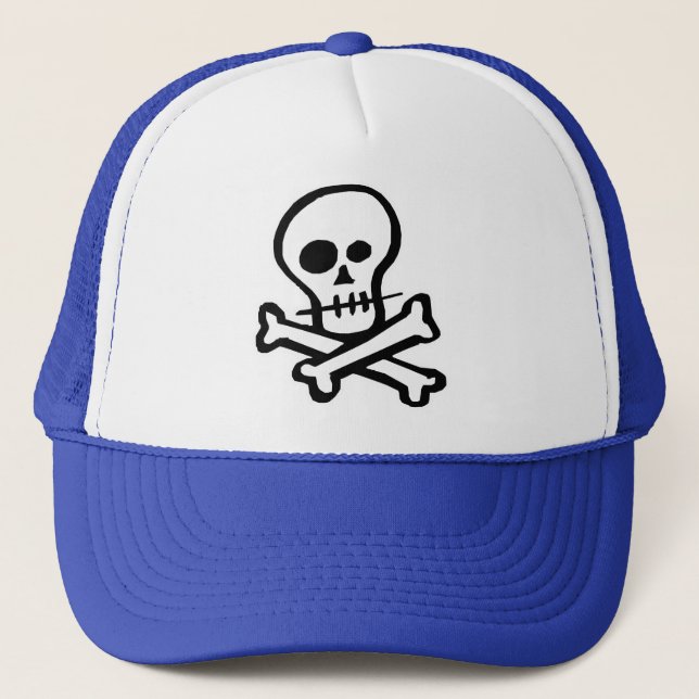 Simple B&W Skull & Crossbones Trucker Hat (Front)