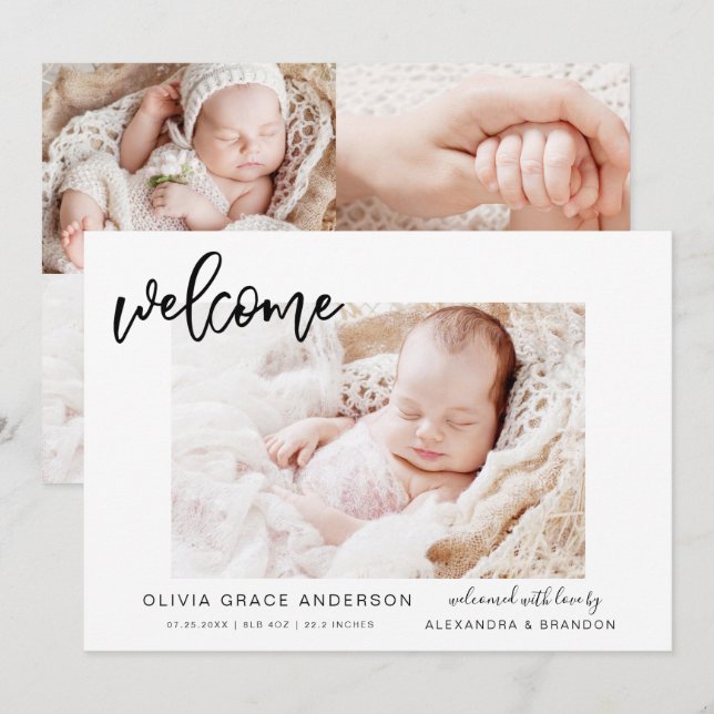 Simple Baby Announcement Elegant Photo Collage (Front/Back)