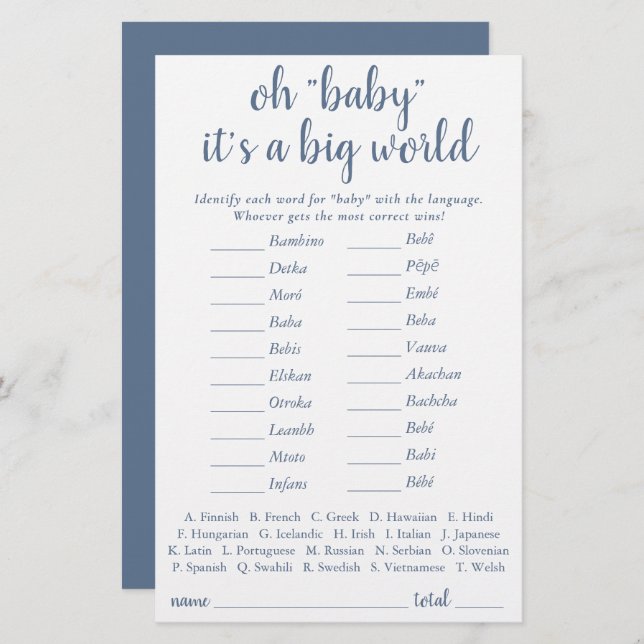 Simple Baby Around the World | Dusty Blue Quiz (Front/Back)