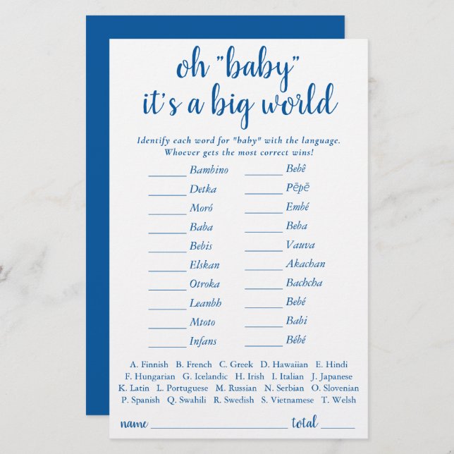 Simple Baby Around the World | French Blue Quiz (Front/Back)