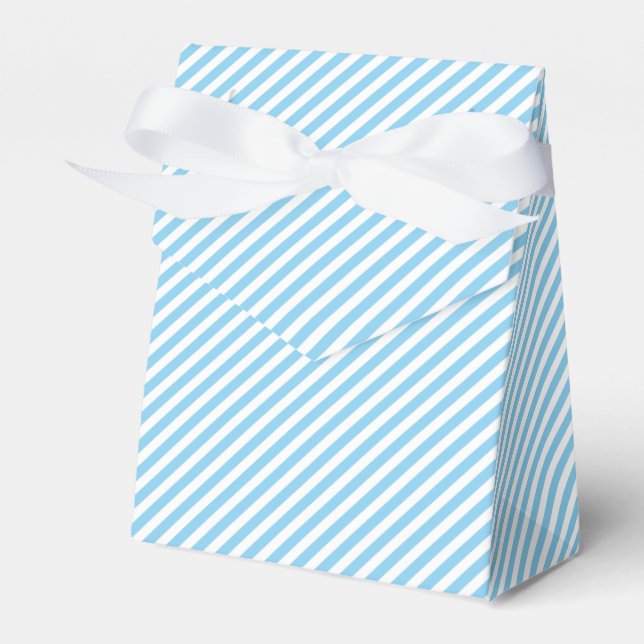 Simple Baby Blue And White Diagonal Stripe Pattern Favour Box (Front Side)