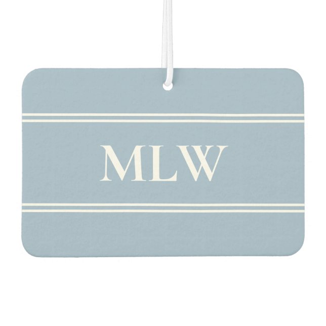 Simple Baby Blue and White Monogram Car Air Freshener (Front)