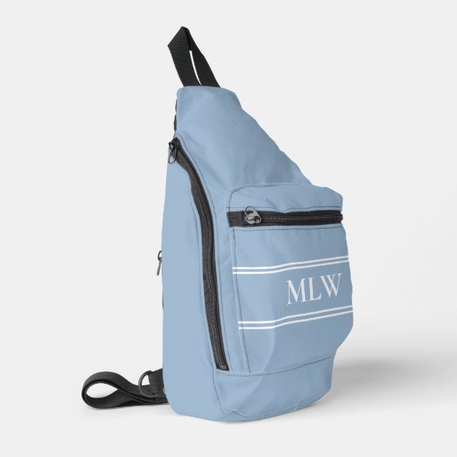 Simple Baby Blue and White Monogram Template Sling Bag (Left Corner)