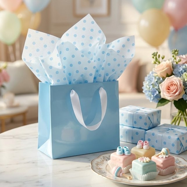 Simple Baby Blue Polkadots Pattern On White Tissue Paper (Creator Uploaded)