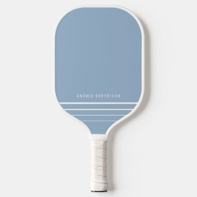 Simple Baby Blue & White Minimal Personalised Name Pickleball Paddle (Front)