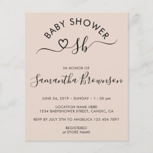Simple Baby Blush Pink Monogram Letter Heart Flyer