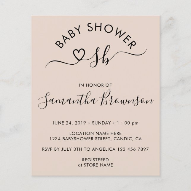 Simple Baby Blush Pink Monogram Letter Heart Flyer (Front)