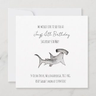 Simple Baby Boy Ocean Birthday hammerhead Shark Invitation