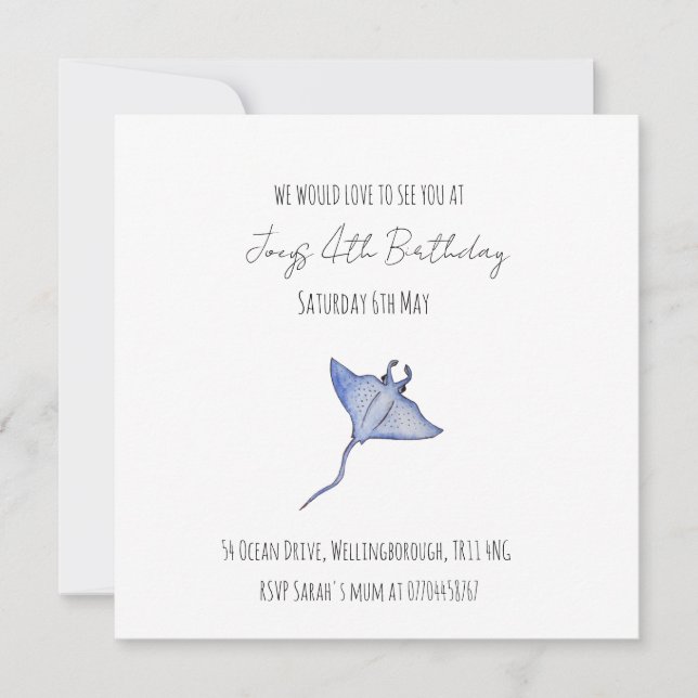Simple Baby Boy Ocean Birthday Manta Ray Invitation (Front)