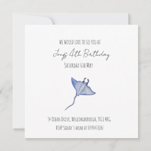 Simple Baby Boy Ocean Birthday Manta Ray Invitation