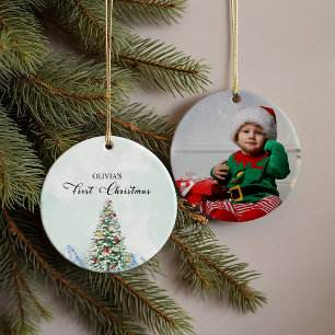  Simple Baby First Christmas Photo Ceramic Ceramic Ornament