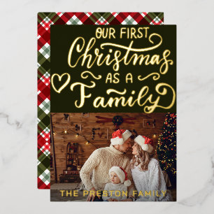 Simple Baby First Christmas Photo Collage Green Foil Holiday Card