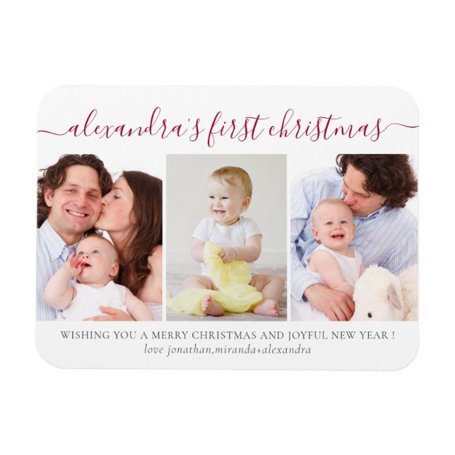 Simple Baby First Christmas Photo Collage Red Magnet (Horizontal)