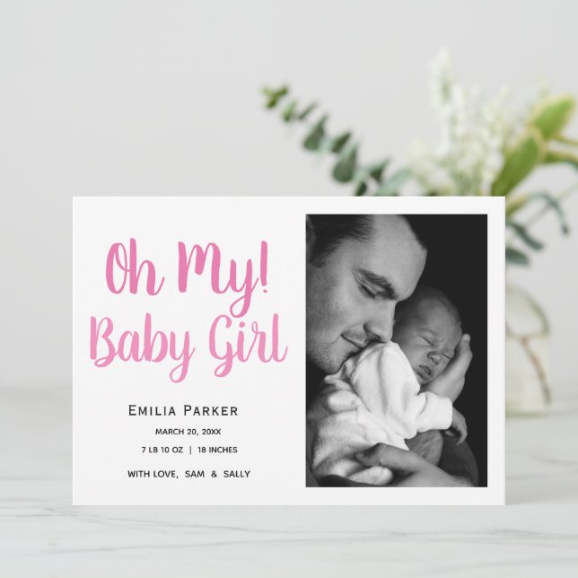 Simple Baby Girl Photo Collage Birth Announcement (Standing Front)