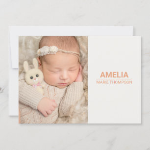 Simple Baby Girl Photo Monogram Birth Announcement