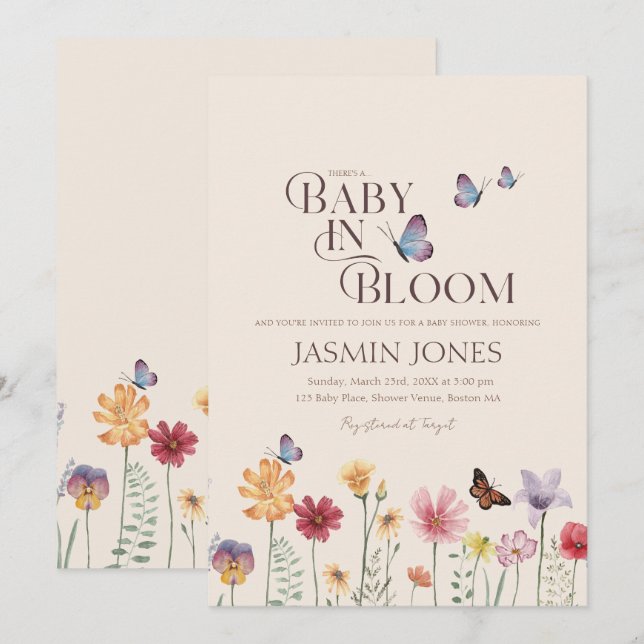 Simple Baby in Bloom Wildflower Baby Shower Invitation (Front/Back)