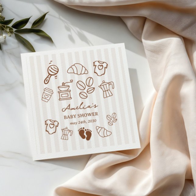 Simple Baby Is Brewing Doodle Coffee Baby Shower Napkin (Creator Uploaded)