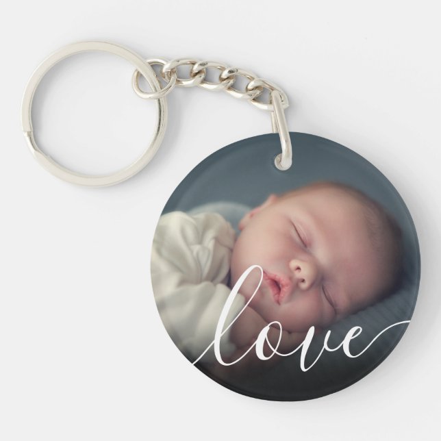 Simple Baby Photo Love Script  Key Ring (Front)