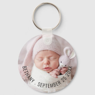 Simple Baby Photo Name Date of Birth Announcement Key Ring