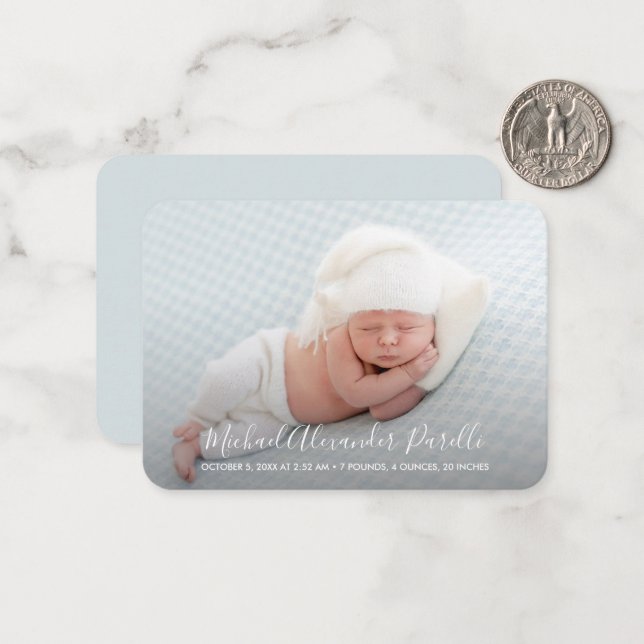 Simple Baby Photo Small Birth Announcement (Front/Back In Situ)