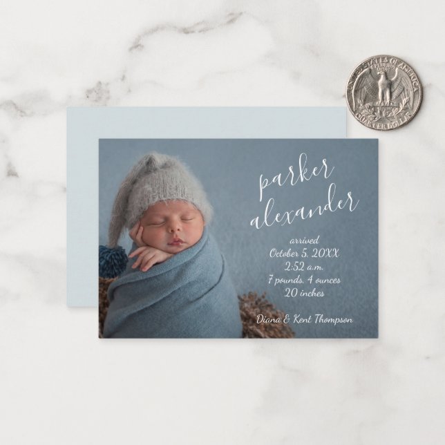 Simple Baby Photo Small Birth Announcement (Front/Back In Situ)