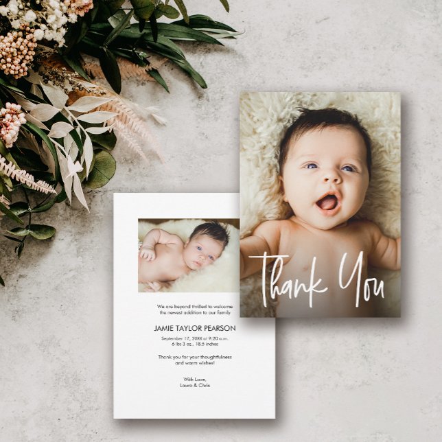 Simple Baby Photo Thank you Script Handlettering  Card (Simple Baby Photo Thank you Script Handlettering card)