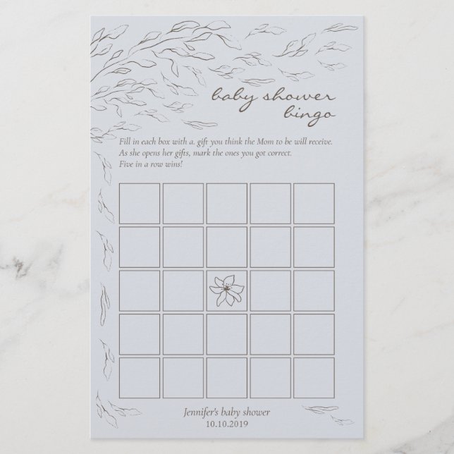 Simple Baby Shower Bingo Game Blue (Front)