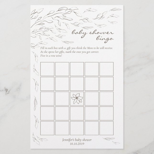 Simple Baby Shower Bingo Game Idea (Front)