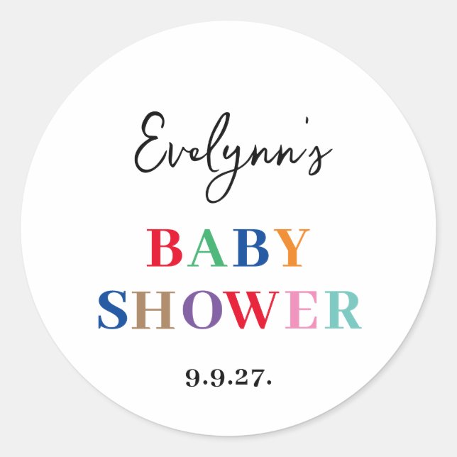 Simple Baby Shower  Classic Round Sticker (Front)