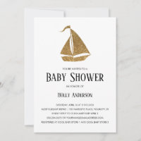 Simple Baby Shower Faux Gold Glitter Sailboat