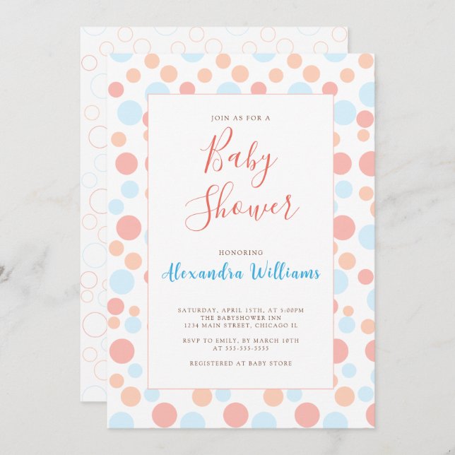 Simple Baby Shower Personalised Colourful Dots Invitation (Front/Back)
