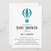 Simple Baby Shower Teal Glitter Hot Air Balloon