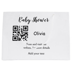 Simple baby shower website barcode QR add name det Large Gift Bag