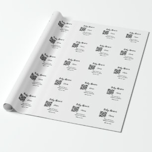 Simple baby shower website barcode QR add name det Wrapping Paper