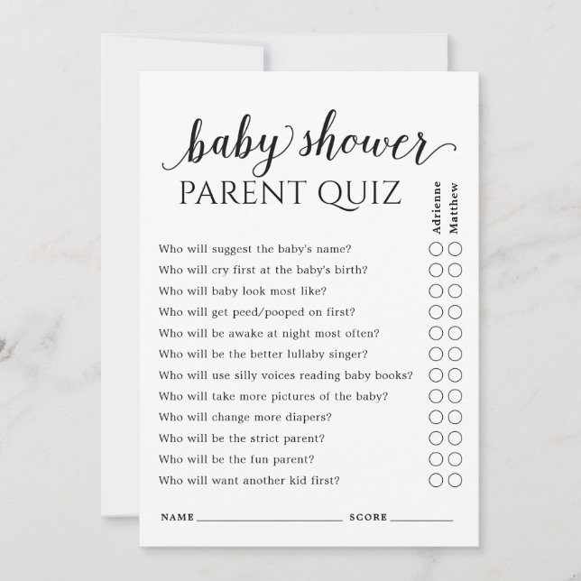 Simple Baby Shower Who Will Parent Quiz Invitation (Front)