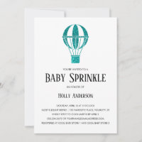 Simple Baby Sprinkle Teal Glitter Hot Air Balloon